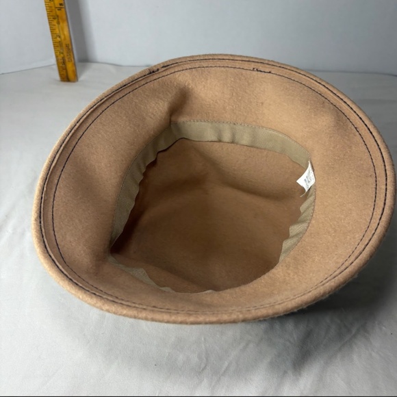 Vintage 100% Wool Doeskin Felt Hat Tan/Brown with Ribbon +Bow main image 4